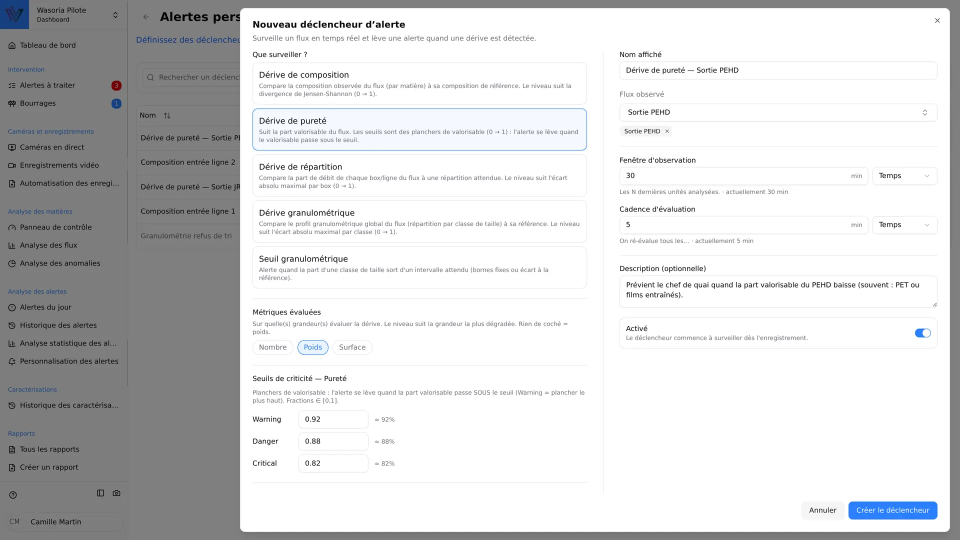 Creating a custom alert trigger in Wasoria Pilot